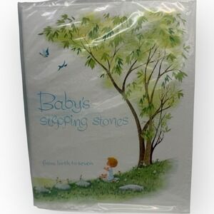 Vtg Memory Book Scrapbook CR Gibson Baby's Stepping Stones Unisex Ephemera 1965